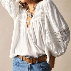 SHEIN White Puff Sleeve Embellished Blouse